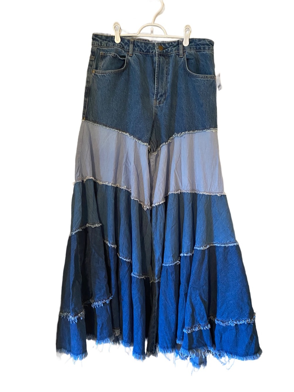 Denim Patch Tiered Wide Leg jeans - Blue
